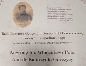 Dr Katarzyna Gorczyca z nagrodą im. Wincentego Pola